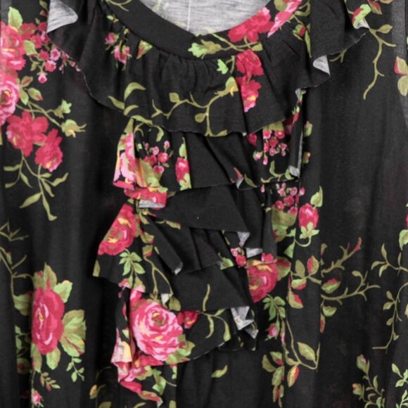 French Laundry Tank Womens XL NEW Floral Ruffled Sleeveless Top Black Pink Shirt - Picture 4 of 6